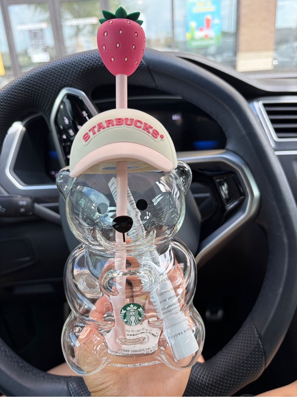 Starbucks Clear Bear Cup with Pink Strawberry Straw and Pink Cap 2026